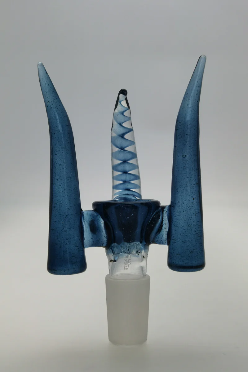 (CMTO) TAG - 4 Hole Disc Screen Bong Slide Bowl Piece with Inverted Triple Horn Handle