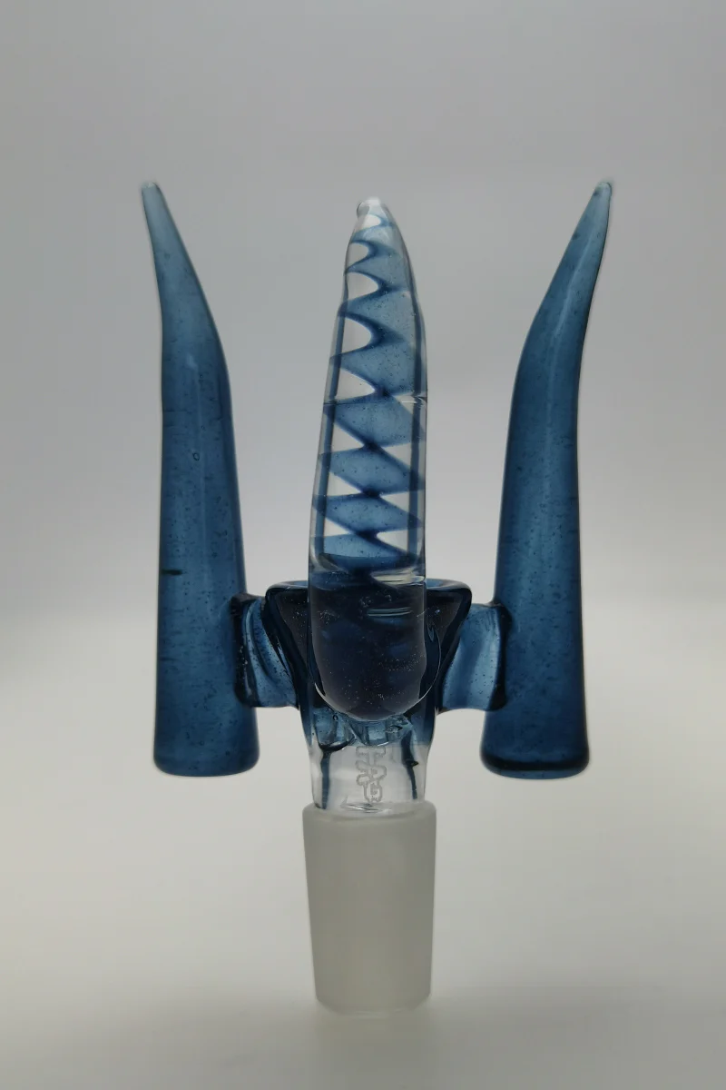 (CMTO) TAG - 4 Hole Disc Screen Bong Slide Bowl Piece with Inverted Triple Horn Handle - Image 4