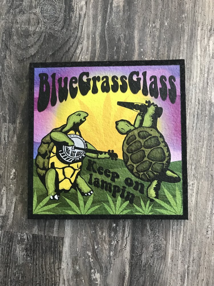 East Coasters - 8" Square BLUEGRASS GLASS - KEEP ON LAMPIN Coaster Dab Mat