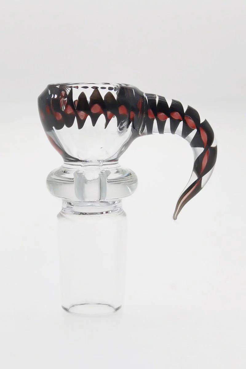 Single Hole Bong Slide Bowl Piece w/ Twised Horn Handle (18MM Male) - Image 2
