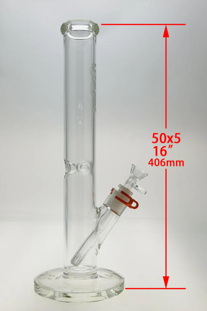 TAG - 16" Straight Tube Bong 50x5MM - 18/14MM Downstem (4.00") Wavy Sandblasted Logo - Clear .01 - Image 14