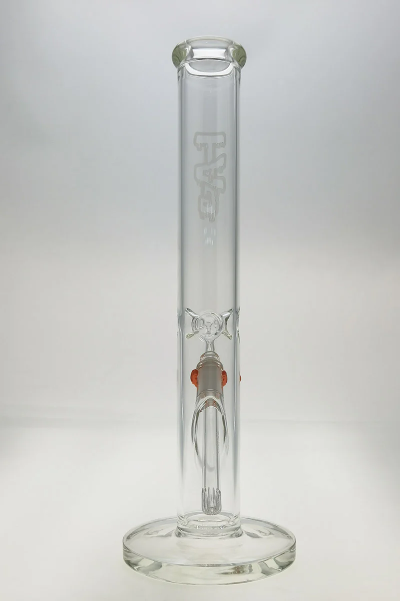 TAG - 16" Straight Tube Bong 50x5MM - 18/14MM Downstem (4.00") Wavy Sandblasted Logo - Clear .01 - Image 4